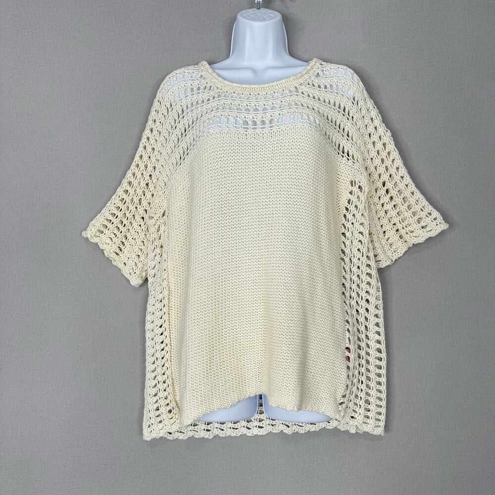 Calypso St. Barth Womens Top Small Beige Crochet Knit Cover-Up Beach Resortwear
